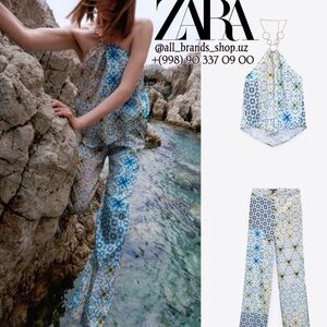 Zara Blue and Cream Patterned Trousers